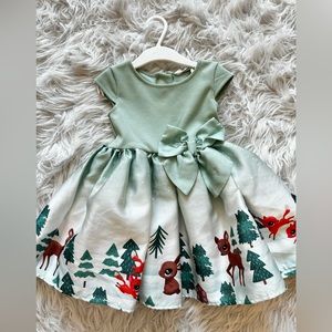 H and M green rain deer dress